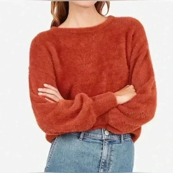 Burnt/rust orange Express fluffy sweater with full sleeves (extremely soft!) - Picture 1 of 6